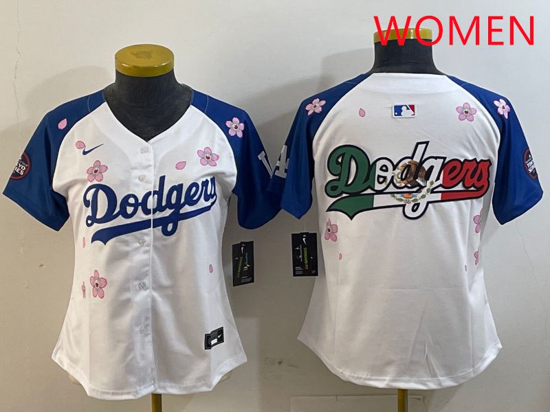 Women Los Angeles Dodgers Blank White Blue Sakura Edition 2025 Nike MLB Jersey style 7